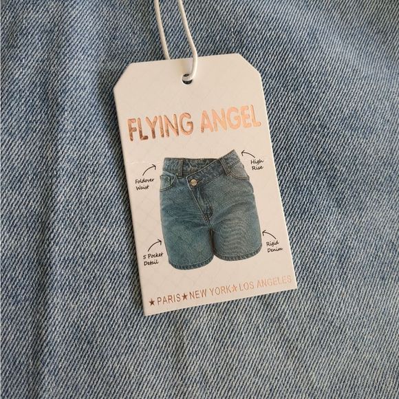 NWT Flying Angel Blue Denim Asymmetrical Zip Shorts Size 17 / 18 - Picture 6 of 9